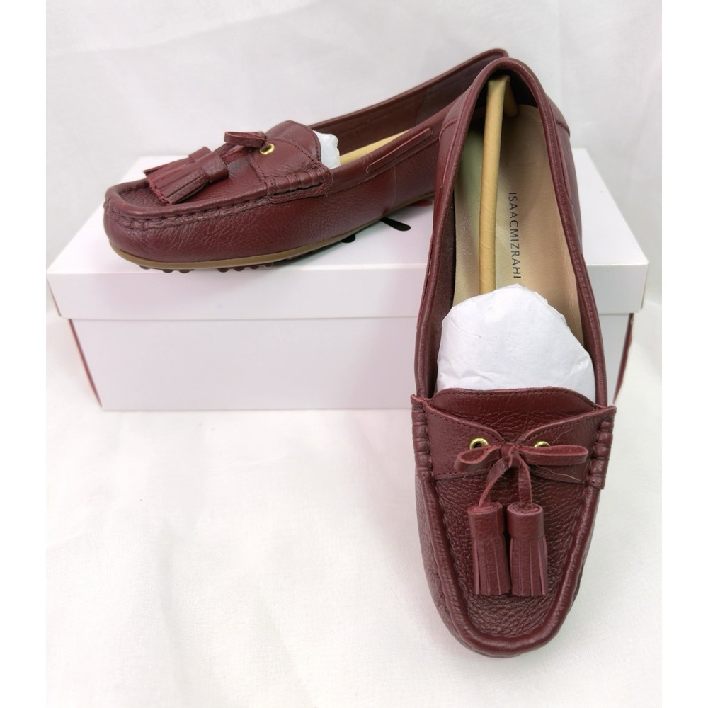 Isaac Mizrahi Aislinn Loafers Womens 7M Burgundy Leather Tassel Driving Moccasin